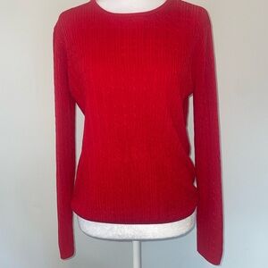 Preppy Cable Knit Sweater Red Crewneck by Kim Rodgers M